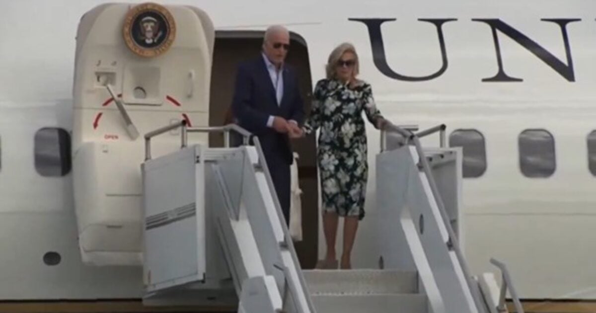 He's Gone: Dr. Jill Escorts Feeble Joe Down the Air Force One Stairs So He Doesn't Suffer Another Embarrassing Fall (VIDEO) | The Gateway Pundit | by Cullen Linebarger