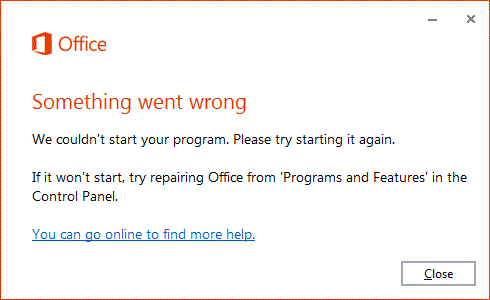 Solutions Microsoft Office Error "Something went wrong"